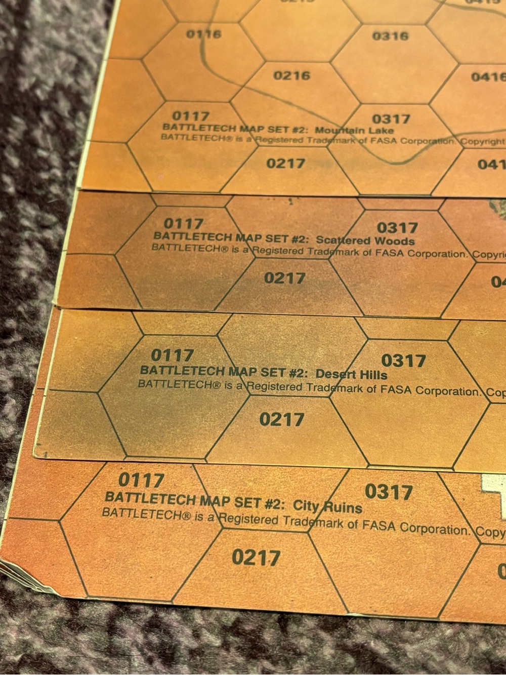 1988 Battletech Hex Map #2 Sheets City Ruins Mountain Lake Desert Hills 4pc Set